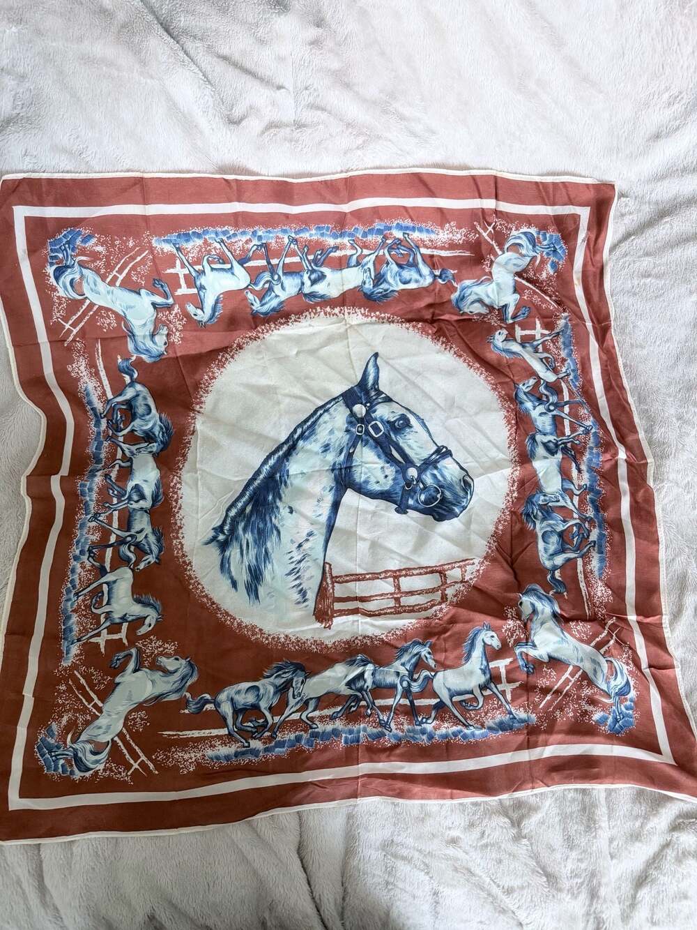 Vintage Western Novelty Co. Horse Print Rayon Scarf 29x29 Made in Japan